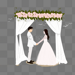 结婚海报小清新图片_唯美婚礼主题设计插画
