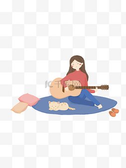 手绘弹吉他女孩图片_手绘弹吉他的女孩元素