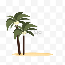 椰子树卡通椰子树图片_手绘小清新沙滩风景插画图案