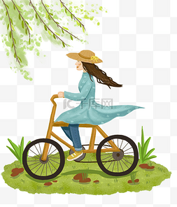 骑自行车插画图片_春游踏青骑自行车插画