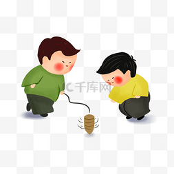 中国风传统游戏怀旧抽陀螺插画