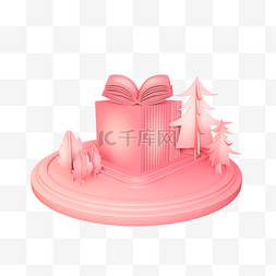 粉色立体首页图片_立体圣诞树礼品盒舞台