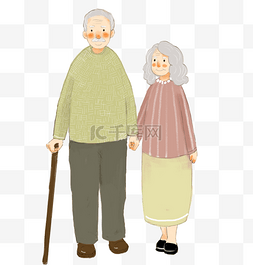 慈祥的老人夫妇散步