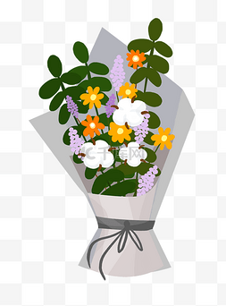 鲜花花束包装图片_手绘灰色包装花束