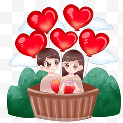 情人节人物装饰图片_情人节人物和热气球插画