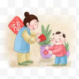 卡通猪年图片_卡通手绘中国娃娃过年红包