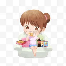 吃零食零食图片_中秋女孩坐沙发吃零食
