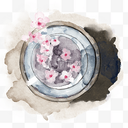 水墨桃花素材图片_水墨杯盏里的一枝桃花