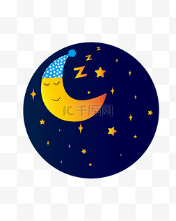 星星的夜空图片_矢量手绘卡通蓝色夜空月球