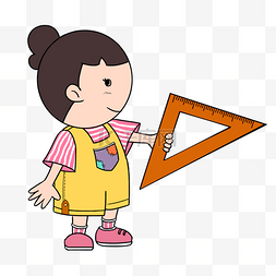 兴趣教育图片_拿三角尺的小女孩插画