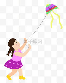 矢量手绘开通女孩放风筝
