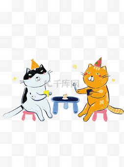 聚餐手绘图片_手绘聚餐的猫咪可商用元素