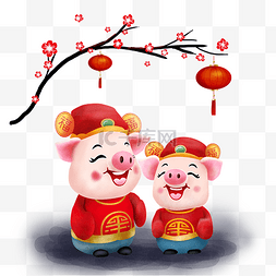 猪年插画图片_手绘财神小猪装饰