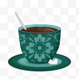 茶图片_手绘卡通绿色花纹美味咖啡