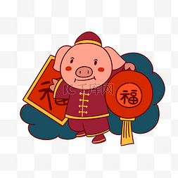 新年快乐的小猪图片_手绘矢量卡通猪年新年小猪