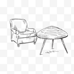单人沙发手绘图片_矢量线图素描单人沙发三角桌素材