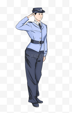 蓝色庄严图片_蓝色制服敬礼女警察