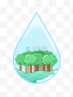 绿色树林卡通图片_公益环保水滴树林