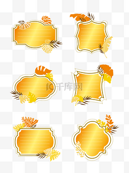 秋季标签图片_金黄色秋天落叶风格标签元素设计
