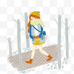 冬季冬天节气冬装卡通散步小美女