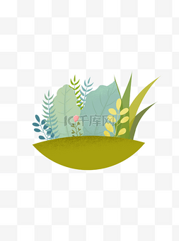 卡通清新蓝色背景图片_绿叶元素叶子植物手绘插画噪点清