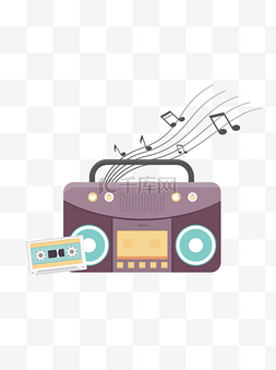 音乐节卡通紫色收音机磁带