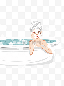 卡通浴缸里泡澡的女孩人物设计