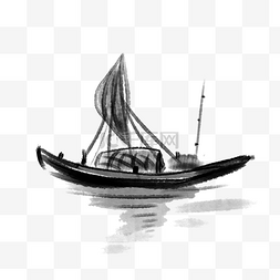 黑色水墨渔船插画