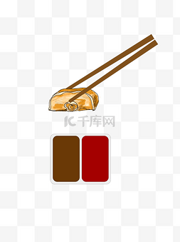 卡通筷子夹肉元素
