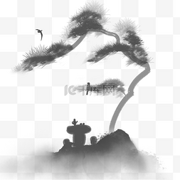 酒壶手绘图片_中国风水墨山上松树