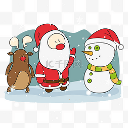圣诞老人雪人鹿图片_圣诞老人驯鹿雪人