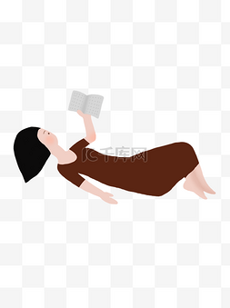 躺着看书的红色长裙女子