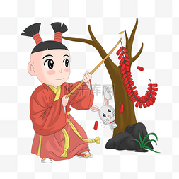 春节放鞭炮插画图片_红色中国年放鞭炮小孩