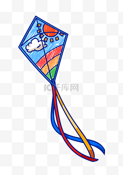 风筝装饰图片_蓝色的风筝手绘插画