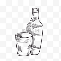 半个酒瓶图片_酒瓶酒杯手绘线稿素材
