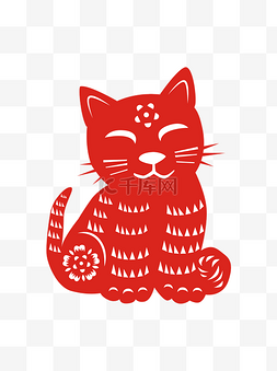 剪纸猫咪商用红色中国风