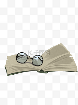 翻开的书图片_卡通手绘书本和眼镜设计可商用元