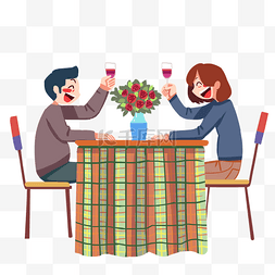 卡通中年夫妻图片_中年情人节喝酒插画