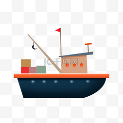 创意红色旗帜图片_蓝色的轮船手绘插画