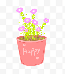 粉色花朵盆栽图片_手绘粉色的盆栽插画