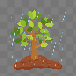 叶子装饰插画蓝色图片_下雨的树木手绘插画