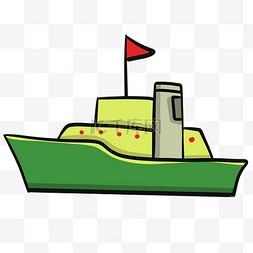 手绘绿色小船插画