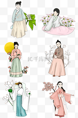 手绘古风女图片_古装美女插画