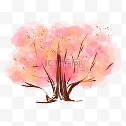 小清新手绘水彩树木樱花树