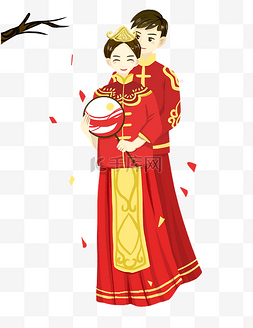 插画婚庆图片_古典婚礼卡通人物插画