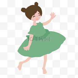 穿着绿色连衣裙跳舞的 小女孩