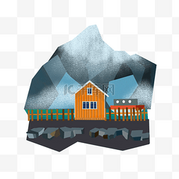 冰雪冰山小木屋