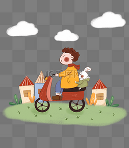 小清新骑车带着小兔子的男生