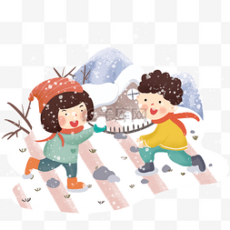 冬季雪地场景蓝色手绘插画雪地场