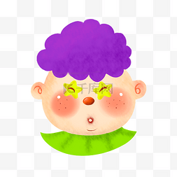  紫色卷发男孩